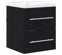 Qnhdfrt Wall-Mounted Bathroom Vanity with Ceramic Sink and Mirror, Black