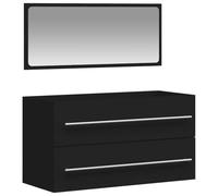 Qnhdfrt Wall-Mounted Bathroom Vanity with Mirror, Black Engineered Wood