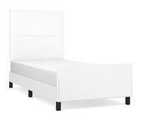 Qnhdfrt White Faux Leather Single Bed Frame with Adjustable Headboard