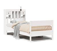 Qnhdfrt White Pine Wood Single Bed Frame with Drawers & Headboard | Includes a 75x190 cm slatted base and built-in shelving, offering space-saving organization for kids or guest rooms.