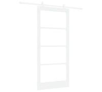 Qnhdfrt White Solid Pine and Glass Sliding Barn Door, 93 x 202 cm