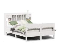 Qnhdfrt White Solid Pine Wood Bookcase Bed Frame 140x200 cm | Includes a supportive wooden slatted base and integrated headboard shelving; mattress is not included.