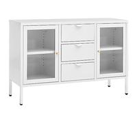 Qnhdfrt White Steel & Tempered Glass Buffet Cabinet with Drawers