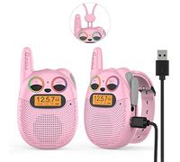 QNIGLO Q136 Talkie Walkie Enfants Rose USB,Radio FM 2-4Km de Longue Portée Clignotant LED Yeux Portable Talkie walkie Montre, Vélo Camping et Course,Meilleur Jouet et Cadeau pour Filles 3-12 ans(Rose)