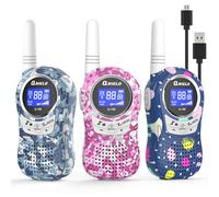 QNIGLO Q168Plus Talkie Walkie Enfants 3 Packs Rechargeable,Communication Bidirectionnelle PMR446 8 Canaux,Bon Assistant pour L'Aventure en Plein Air,Cadeau de Mode Enfants,jouets filles(Rose+2Bleu)
