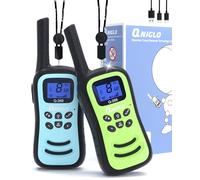 QNIGLO Talkie Walkies Rechargeable, Talkie Walkie Longue Portée Radio à 2 Voies 8 Canaux avec Lampe de Poche, pour Camping, Randoneé, Vélo, Cadeau de Plein air Jouet pour 3-12 Ans Enfants（BleuVert）