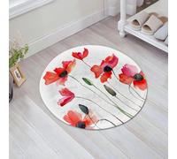 QNRWPHM Tapis de Bain Antiderapant en Microfibre Douce,Tapis de Salle de Bain Lavable en Machine,Aquarelle Fleur, Coquelicots Fleurs Sauvages Nature Prairie Peinture à l'aquare,60x60cm