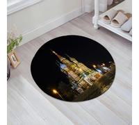 QNRWPHM Tapis de Bain Antiderapant en Microfibre Douce,Tapis de Salle de Bain Lavable en Machine,Scène Nocturne d'un château Fantastique et coloré. Cathédrale Saint-Basile de M,60x60cm