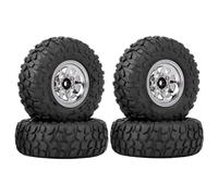 QOAKSDY Pneus Voiture RC pour Axial pour SCX24 AX24 pour TRX4M pour FCX24 1/18 1/24 RC Pièces De Voiture sur Chenilles 50mm en Métal 1.0 "Jeu Pneus Roue À Plat Profond Beadlock(Silver)