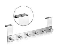 qobobo® Crochet Suspendu de Porte en acier inoxydable avec 6 Patères Porte-torchons Porte Serviettes Manteau Crochets Cuisine Salle de bain ( Epaisseur de porte 2 cm )