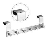 qobobo Crochets de Porte Chaise Porte-manteau Porte-serviettes mural en acier inoxydable avec 6 crochets Door Hook Salle de bain Maison- couleur: Argent(Feuillures de porte 4 cm)