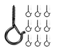 Qobobo Lot de 30 crochets à visser en acier inoxydable avec sécurité et chevilles pour guirlande lumineuse, plantes en pot d'extérieur (noir)