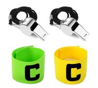 QOCUILC Sifflet 2 pièces, sifflet lanyard avec 2 brassards de capitaine, sifflet d'arbitre de sport Son fort pour arbitre entraîneur sauveteur urgence basketball football hockey