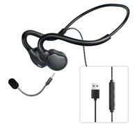 QOEKUEY Casque filaire avec micro (double) - Casque à conduction d'air - USB - Réduction du bruit - Son stéréo de qualité supérieure - 25 g - Design ultra léger - Parfait pour PC et ordinateur