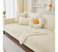 QOEUIUJ Housse de Canapé d'angle en Forme de L Housse Velours Épaisse, Matelassée et Réversible avec Fixation Anti-Dérapant for Canapés Sectionnels(Crème,110x180cm/43x71in)