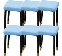 QOEUIUJ Housse de Tabouret Petit Rectangle Carré 25-30 Housses de Siege Extensible Jacquard Protection de Chaise for Tabourets en Bois/Métal/Cuir/Tissu(Bleu Clair,6PCS)