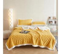 QOFLY Couverture Épaisse et Moelleuse - Jaune - 200 x 230 cm - Extra Chaude pour l'Hiver - XXL - Polaire Sherpa de Qualité Supérieure