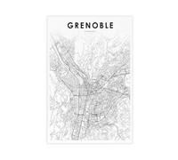 QOGDAF Impression sur toile de Grenoble - Carte de France - Décoration murale pour salon, chambre à coucher - 30 x 45 cm