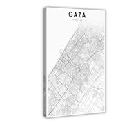 QOGDAF Impression sur toile de la carte de Gaza City Palestine - Décoration murale pour salon, chambre à coucher - 20 x 30 cm