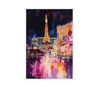QOGDAF Poster sur toile de peinture à l'aquarelle de Las Vegas pour décoration de chambre à coucher, bureau, chambre, cadeau 30 x 45 cm