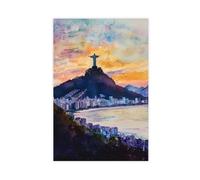 QOGDAF Rio de Janeiro Impression sur toile aquarelle Brésil Décoration murale pour salon, chambre à coucher 60 x 90 cm