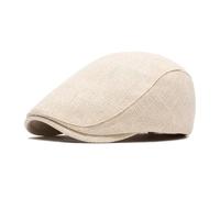 QOHNK Béret en coton et lin pour homme - Couleur unie - Simple - Casquette plate tendance et décontractée - Visière de protection solaire en plein air, beige, Taille unique