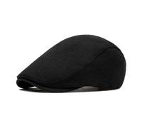 QOHNK Bérets en coton et lin pour hommes - Couleur unie - Simple - Casquette plate tendance et décontractée - Chapeau avant - Visière de protection solaire en plein air, Noir , Taille unique