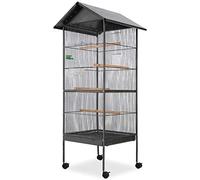 qohoio Cage à Oiseaux avec Toit Acier Noir 66 x 66 x 155 cm,Cage pour Chien,Cage pour Chat,Chenil pour Chien
