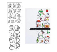Qoiseys Ensemble de tampons et matrices de découpe transparents en forme de bonhomme de neige d'hiver pour la fabrication de cartes, le scrapbooking, les albums photo, les travaux manuels, le gaufrage