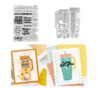 Qoiseys Ensemble de tampons et matrices de découpe transparents en forme de tasse en paille pour la fabrication de cartes, le scrapbooking, l'album photo, le papier décoratif, les loisirs créatifs, le