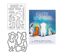 Qoiseys Ensemble de tampons et matrices transparents Happy New Year pour la fabrication de cartes, pochoirs de découpe pour bricolage, scrapbooking, album photo, décoration, papier, gaufrage