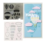 Qoiseys Ensemble de tampons et matrices transparents Love Hot Air montgolfière pour la fabrication de cartes, pochoirs de découpe pour bricolage, scrapbooking, album photo, papier décoratif, gaufrage