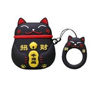 QoKcoahn Coque mignonne de dessin animé pour AirPods Pro 2e génération Coque, chat porte-bonheur noir Kawaii 3D en silicone souple avec porte-clés cool et amusant pour garçons, filles et femmes pour
