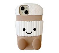 QoKcoahn Coque pour iPhone 13/14, Drôle 3D Dessin Animé Tasse de Thé au Lait avec Support Mignon Kawaii Silicone Souple Antichoc Protecteur pour Femmes Filles pour iPhone 13/14