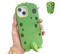 QoKcoahn Coque pour iPhone 15, Coque de téléphone 3D Kawaii mignonne avec dos de dinosaure de dessin animé avec support en silicone souple amusant et protecteur pour femmes et filles pour iPhone 15