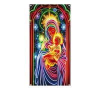 qokeeu Décoration de Porte de - Toile Fluorescente Scène Religieuse De Jésus D'écran - Support Arrière-Plan Bannière Enseigne Porche,pour Intérieur Extérieur Maison Fête Ferme Porche