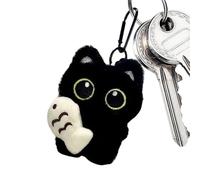 qokeeu Pendentif en peluche chat noir, mignon porte-clés en peluche chat noir, mignon porte-clés animal en peluche pour sacs, sacs à dos et portefeuilles