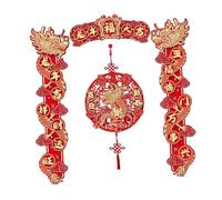 QOKLIYUI Lot de 4 décorations de porche pour le Nouvel An chinois, thème dragon, couplets et force, pour la fête du printemps 2024