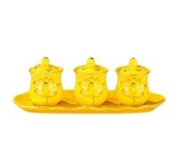 QOKLIYUI Tasse à eau en relief de tasse de lotus pour bouddha Guanyin avec couvercle trio ensemble thé en céramique relief lotus avec base ensemble trois pièces motif, jaune