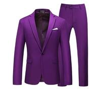 Qolkmuiy-GJ Blazer à un bouton confortable pour homme - Style classique décontracté et formel - Violet - Taille XL