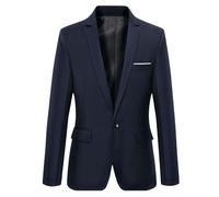 Qolkmuiy-GJ Blazer décontracté uni à un bouton pour homme, coupe ajustée, manteau de sport léger, costume classique d'affaires décontracté doux, bleu marine, Taille S