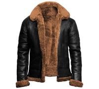 Qolkmuiy-GJ Blouson aviateur en peau de mouton pour homme avec doublure polaire chaude et imitation peau de mouton, Brun, S