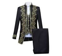 Qolkmuiy-GJ Costume victorien pour homme - Veste brodée - Uniforme de cour - Classique et élégant - Imprimé prince, noir, Large
