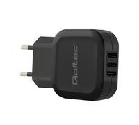 Qoltec 50191 Chargeur Secteur Universel Noir 3x USB Type-C, 5V/3.4A, 17W, Entrée 220-240V, 50-60Hz, Compatible Intérieur, Plug and Play