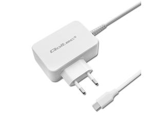 Qoltec 51039 Alimentation Universelle 65W Intérieure 220-240V Type C, sortie ajustable 5V/20.3V 3.25A, protections surcharge/surtension, câble 1.7m