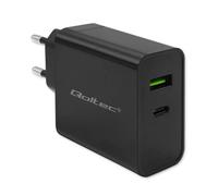 Qoltec 52378 Chargeur PD super rapide | 1xUSB-C | 1xUSB | 45 W | 5-20V | 2,25-3A | noir