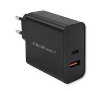 Qoltec 52380 chargeur d'appareils mobiles Netbook, Consoles portables, Chargeur électrique, Smartphone, Smartwatch, Tablette Noir Secteur, USB Charge rapide Intérieure