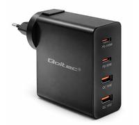 Qoltec Chargeur GaN POWER PRO | 2xUSB-C | 2xUSB | 130W | 5-20V | 1.5-5A | PD | Ordinateur portable | Smartphone | Noir