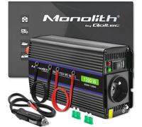 Qoltec Monolith Onduleur Auto/Indoor 600W, Entrée 12V DC, Sortie 230V AC 50Hz, Port USB 18W, Protections Surtension/Court-circuit, Refroidissement Actif