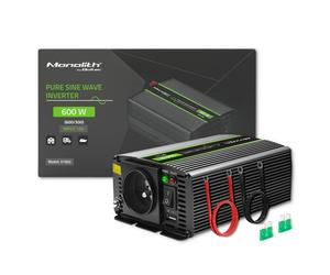 Qoltec Spannungswandler Monolith | 300W | 600W | 12V auf 230V | Reine Sinuswelle
